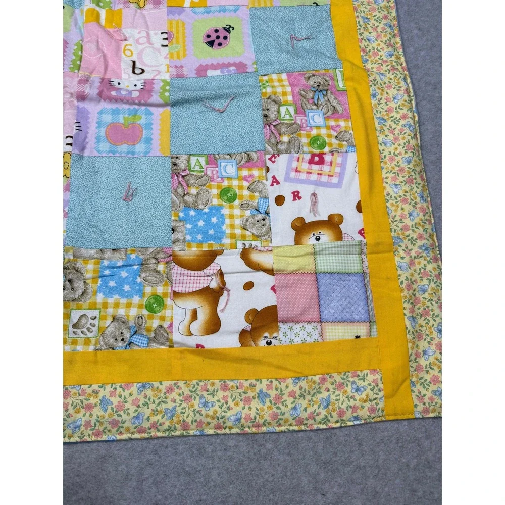 Project Linus Handmade Baby Quilt Hello Kitty Teddy Bear Flannel Back 36x34 2019
